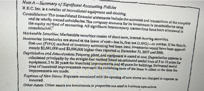 Note 1 Surrimary Of Signtficant Accounting Policlos R E C Inc Is A Rotuiler Of Recreational Equipmont And Clothing Co 1