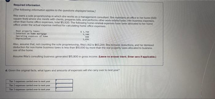 Required Information The Following Information Applies To The Questions Displayed Below Ria Owns A Sole Proprietorship 3