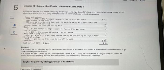 Ter Save Sut 6 Exercise 13 16 Algo Identification Of Relevant Costs Lo13 1 2 Free Bilhas Just Returned From A Duck H 1
