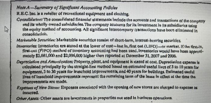 Reo Enancials De Using The Lifo Reserve What Would Rec S After Tax Net Income Be Adjusted By In 2007 If Adjusted To A C 4