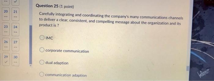 1 20 21 Question 25 1 Point Carefully Integrating And Coordinating The Company S Many Communications Channels To 1