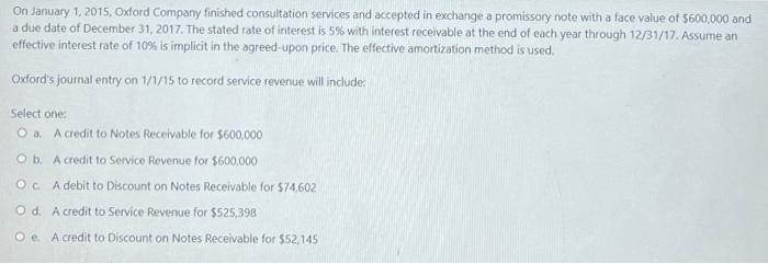 On January 1 2015 Oxford Company Finished Consultation Services And Accepted In Exchange A Promissory Note With A Face 1