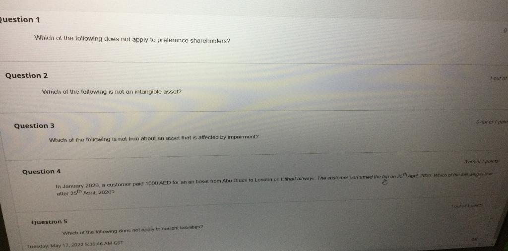 Question 1 Which Of The Following Does Not Apply To Preference Shareholders Question 2 Total Which Of The Following Is 1