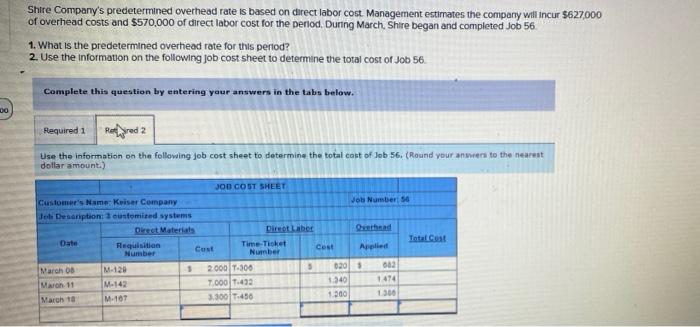 Shtre Company S Predetermined Overhead Rate Is Based On Direct Labor Cost Management Estimates The Company Will Incur 3