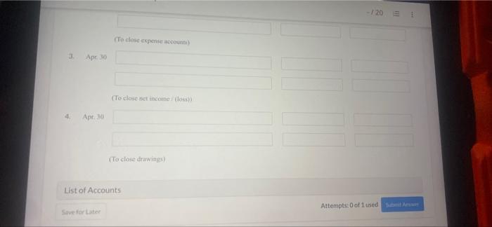 Pharoak Company Wort For The Month Ended Apr 0 2022 And The Account Titles Dr 10 300 Accounts Receivable 7200 Prepaid Re 5