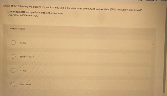 Wypocrie Suome Which Of The Following Are Options The Auditor May Take If The Objectives Of The Audit Data Analytic Ada 1