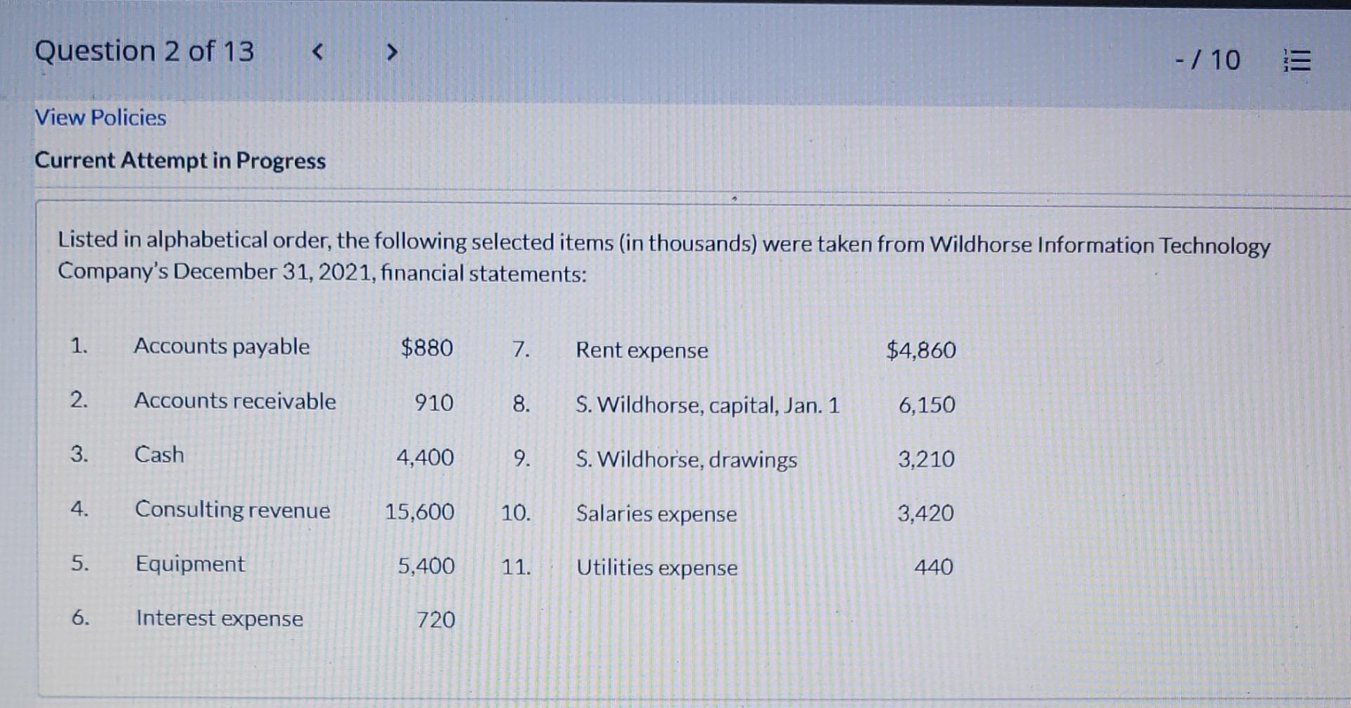8 S Wildhorse Capital Jan 1 9 S Wildhorse Drawings 10 Salaries Expense 11 Utilities Expense 8 S Wildhors 6
