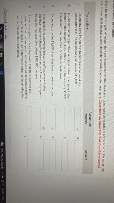 En All Progress From The Following List Of Independent Events A State Whether The Transaction Should Be Recorded Or No 1