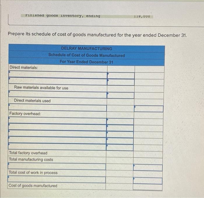 Use The Following Selected Account Balances Of Delray Manufacturing For The Year Ended December 31 Sales Raw Materials 2