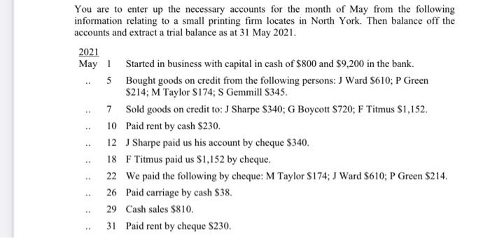 You Are To Enter Up The Necessary Accounts For The Month Of May From The Following Information Relating To A Small Print 1