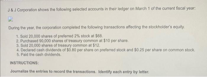 J J Corporation Shows The Following Selected Accounts In Their Ledger On March 1 Of The Current Fiscal Year During Th 1