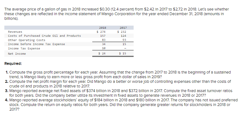 The Average Price Of A Gallon Of Gas In 2018 Increased 0 30 12 4 Percent From 242 In 2017 To 2 72 In 2018 Let S Se 1