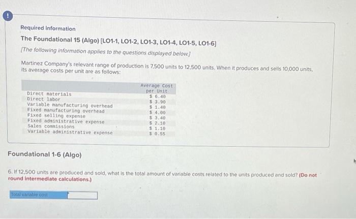 Required Information The Foundational 15 Algo L01 1 L01 2 L01 3 L01 4 L01 5 L01 6 The Following Information Ap 1