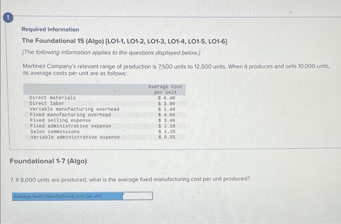 Required Information The Foundational 15 Algo L01 1 L01 2 L01 3 L01 4 L01 5 L01 6 The Following Information Ap 2
