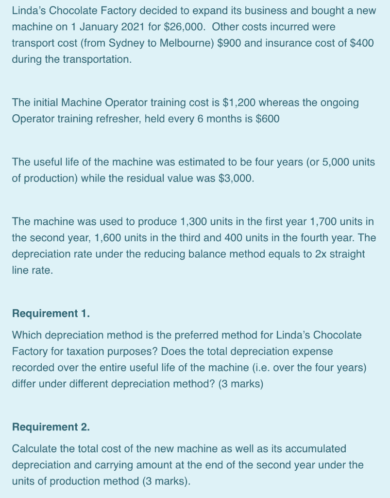 Linda S Chocolate Factory Decided To Expand Its Business And Bought A New Machine On 1 January 2021 For 26 000 Other C 1