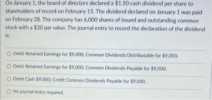 On January 1 The Board Of Directors Declared A 1 50 Cash Dividend Per Share To Shareholders Of Record On February 15 1