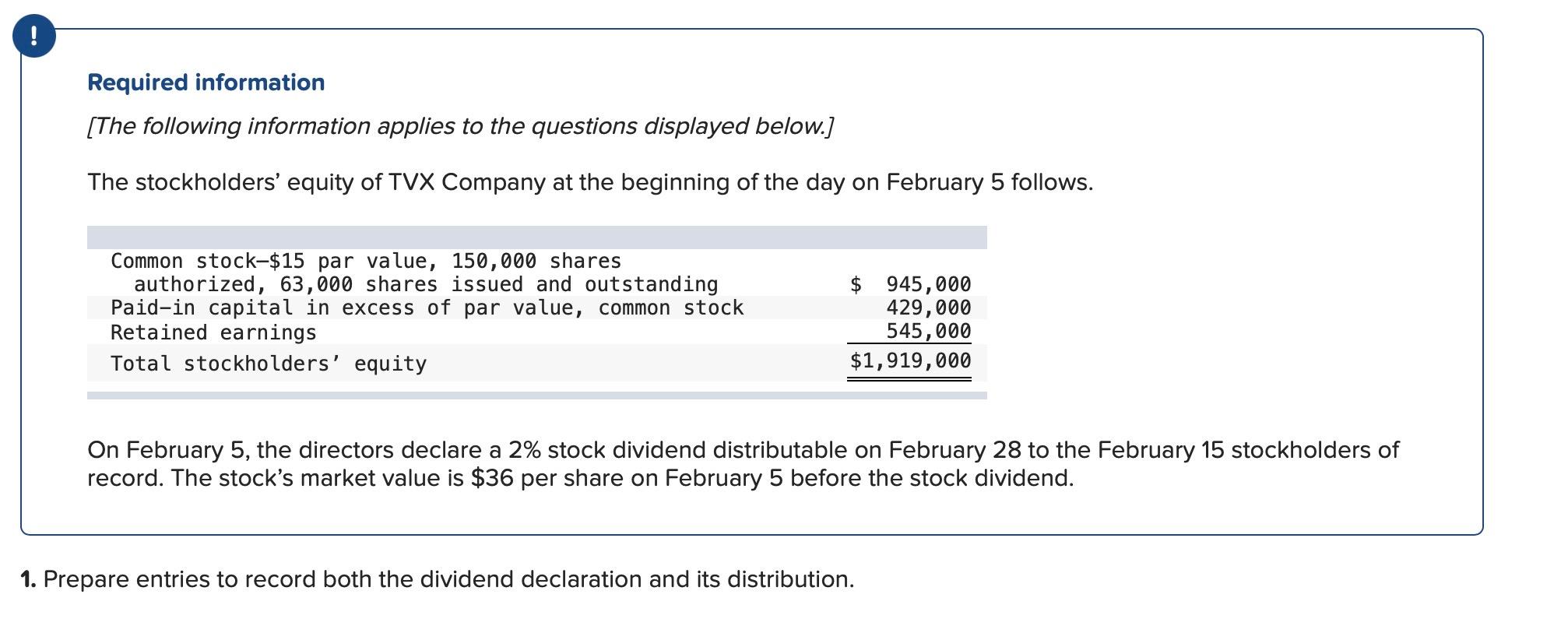 Required Information The Following Information Applies To The Questions Displayed Below The Stockholders Equity Of 1