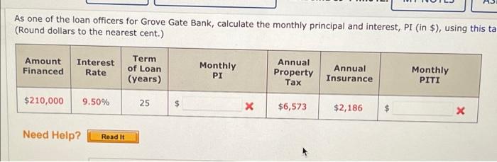 As One Of The Loan Officers For Grove Gate Bank Calculate The Monthly Principal And Interest Pi In Using This Ta 1
