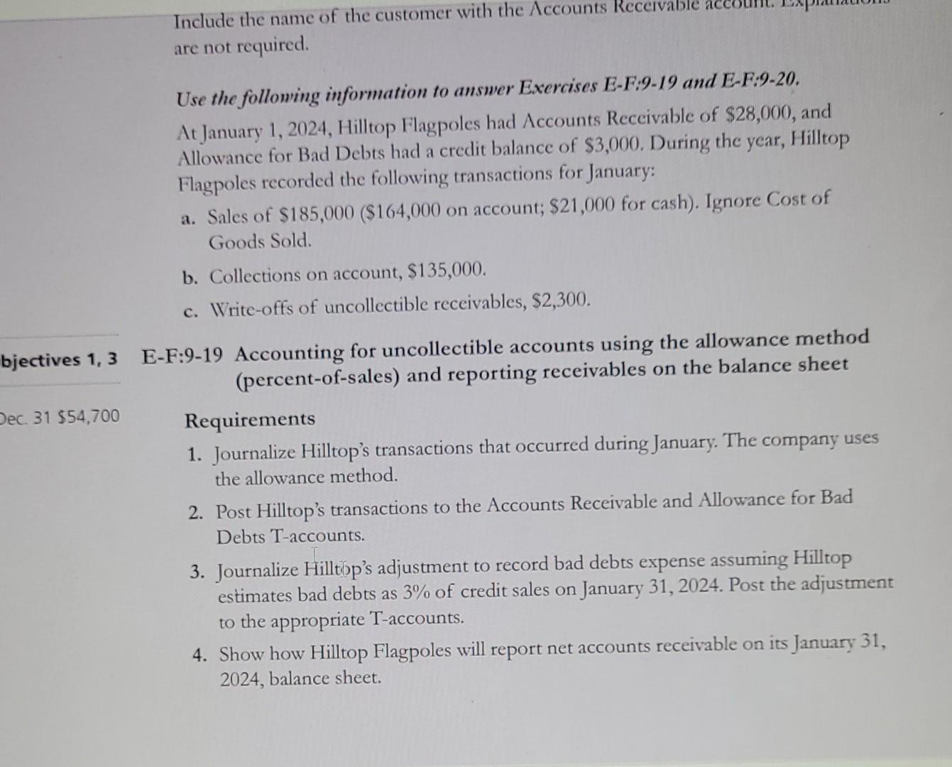 Include The Name Of The Customer With The Accounts Receivable Ac Are Not Required Use The Following Information To Answe 1