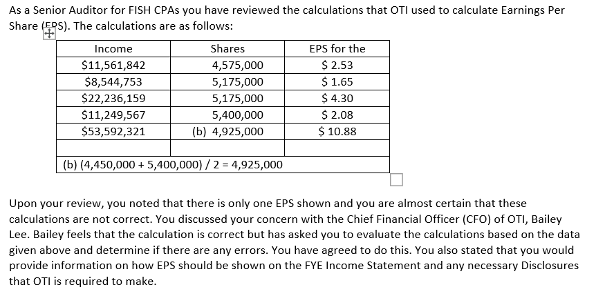 Formal Letter 4 Earnings Per Share The Purpose Of This Case Is To Introduce You To The Information Available In The Co 2