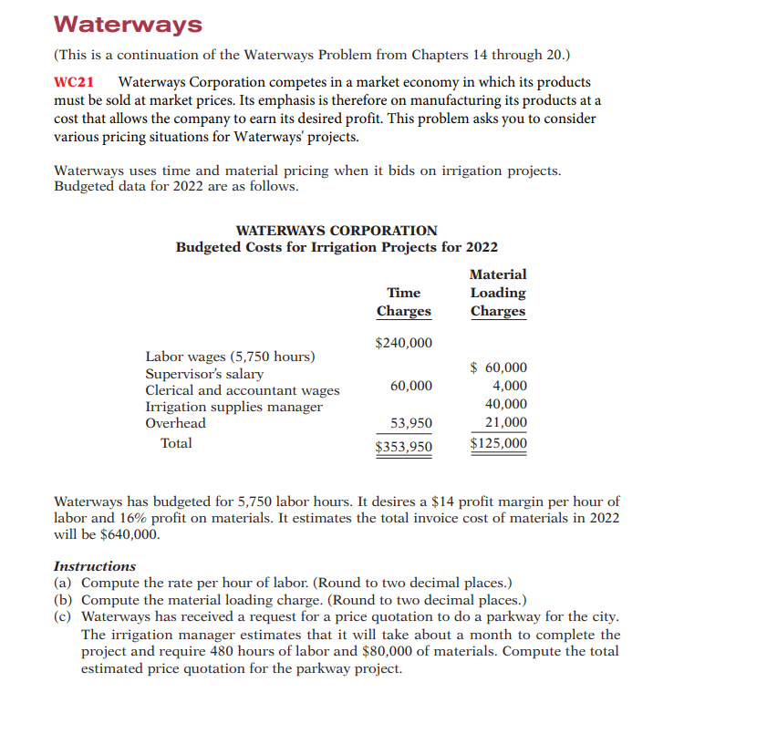 Waterways This Is A Continuation Of The Waterways Problem From Chapters 14 Through 20 Wc21 Waterways Corporation Comp 1