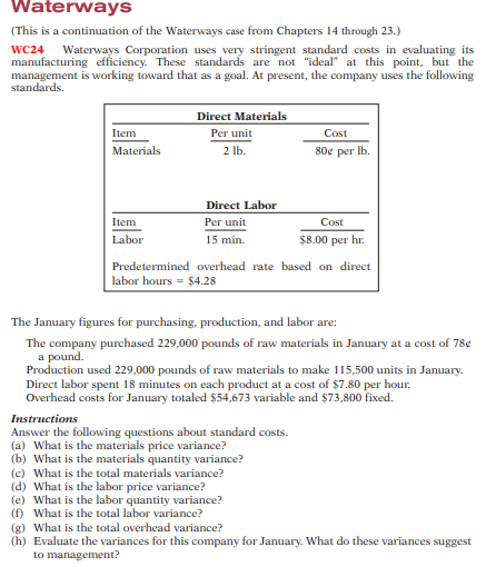 Waterways This Is A Continuation Of The Waterways Case From Chapters 14 Through 23 Wc24 Waterways Corporation Uses Ve 1