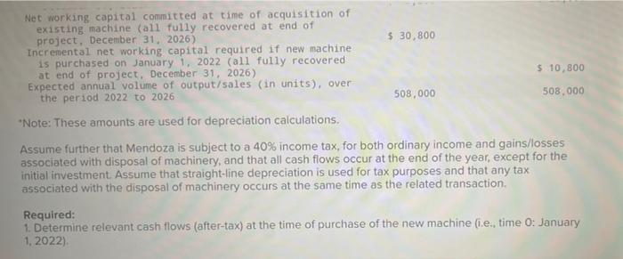 Assume That It Is January 1 2022 And That The Mendoza Company Is Considering The Replacement Of A Machine That Has Bee 2