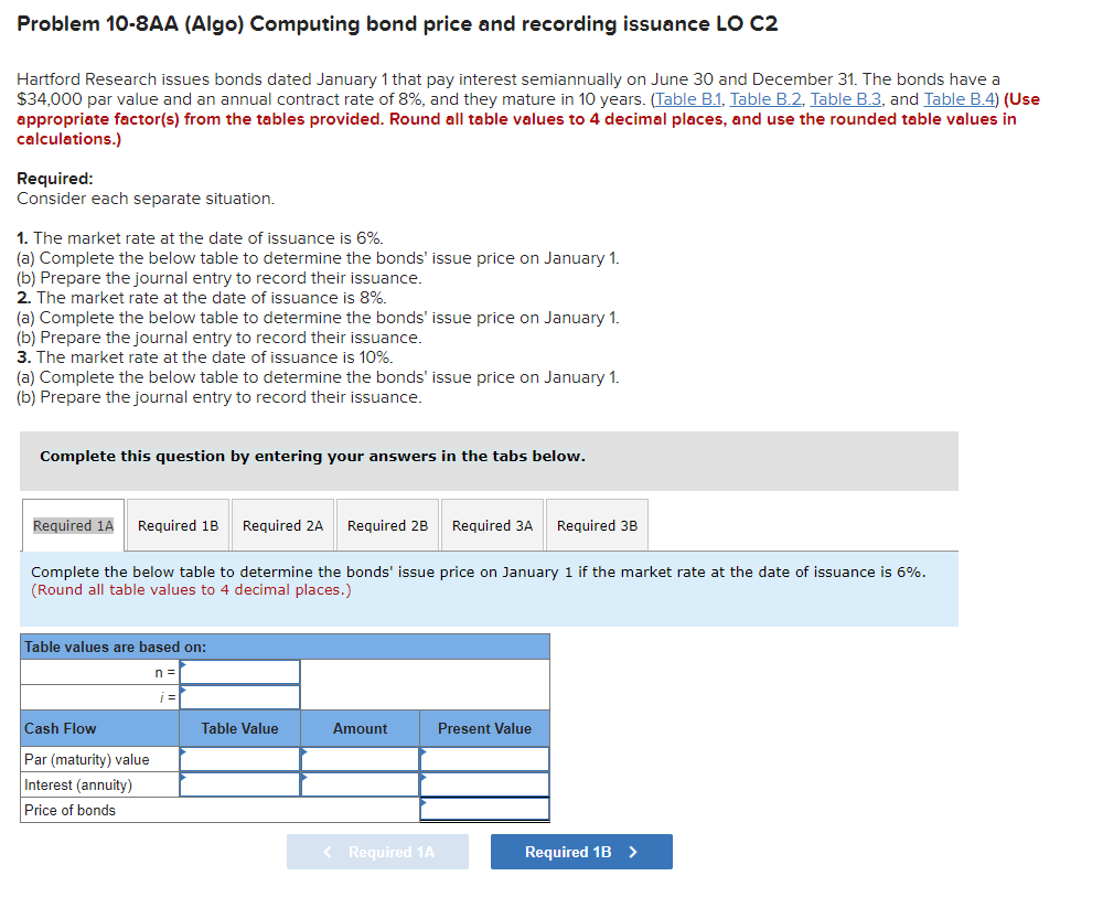 Problem 10 8aa Algo Computing Bond Price And Recording Issuance Lo C2 Hartford Research Issues Bonds Dated January 1 T 1