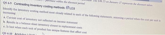 The 46 25 On January 17 Represents The Discount Taken Pllrchase Within The Discount Period Qs 6 9 Contrasting Inventory 1