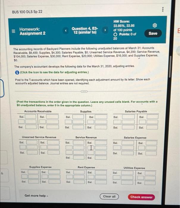 Bus 100 Dls Sp 22 Iii Homework Assignment 2 Question 4 E3 12 Similar To Hw Score 33 86 33 86 Of 100 Points O 1