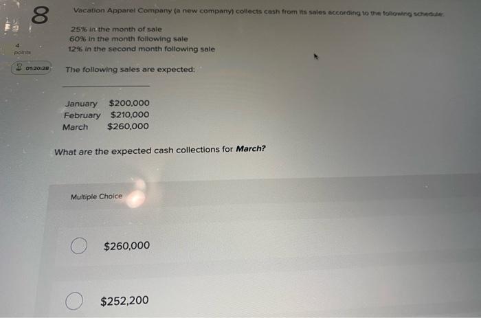 00 8 Vacation Apparel Company A New Company Collects Cash From Its Sales According To The Following Our 25 In The Mont 1