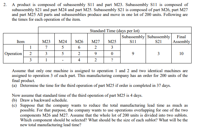 2 A Product Is Composed Of Subassembly S11 And Part M23 Subassembly S11 Is Composed Of Subassembly S21 And Part M24 An 1