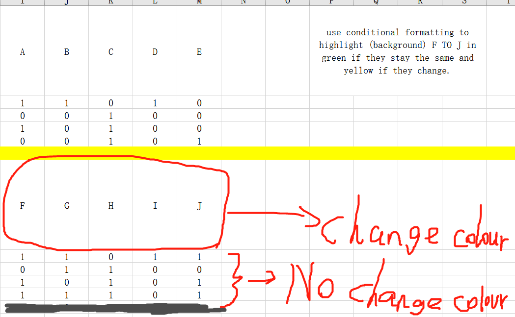 Excel Use Conditional Formatting To Highlight Background F To J In Green If They Stay The Same And Yellow If They Cha 1