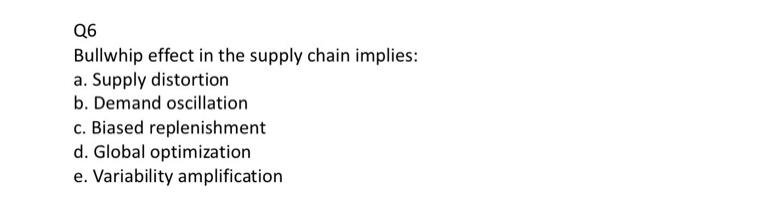 Q6 Bullwhip Effect In The Supply Chain Implies A Supply Distortion B Demand Oscillation C Biased Replenishment D Gl 1