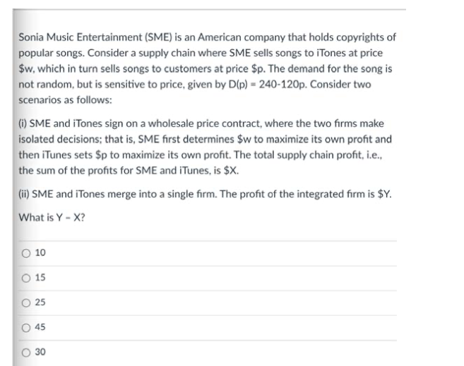 Sonia Music Entertainment Sme Is An American Company That Holds Copyrights Of Popular Songs Consider A Supply Chain W 1