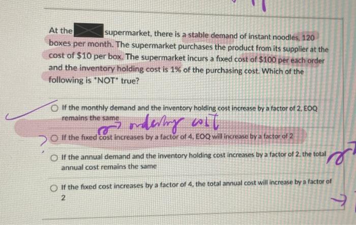 At The Supermarket There Is A Stable Demand Of Instant Noodles 120 Boxes Per Month The Supermarket Purchases The Prod 1