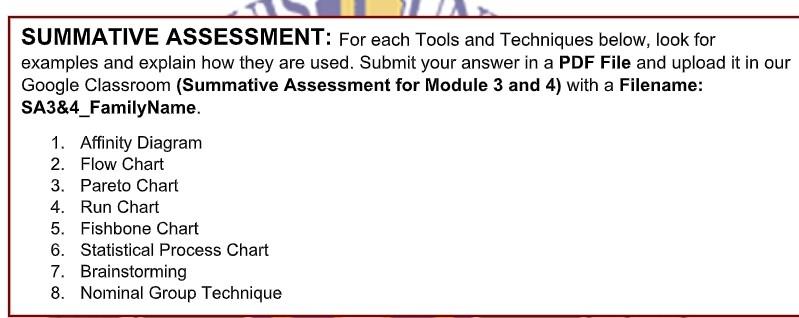 Summative Assessment For Each Tools And Techniques Below Look For Examples And Explain How They Are Used Submit Your 1