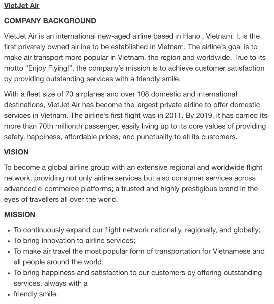 Vietjet Air Company Background Vietjet Air Is An International New Aged Airline Based In Hanoi Vietnam It Is The First 1