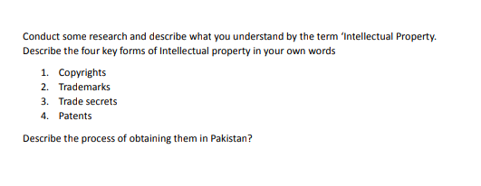 Conduct Some Research And Describe What You Understand By The Term Intellectual Property Describe The Four Key Forms O 1