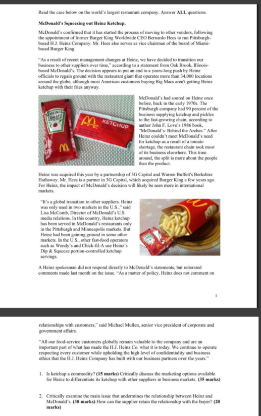 Re M Ketchup Read The Case Below On The World S Largest Restaurant Company Answer All Questions Mcdonald S Squeezing O 1