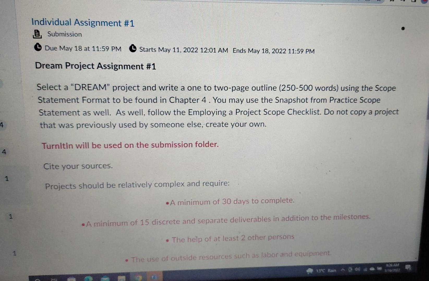 Individual Assignment 1 2 Submission Due May 18 At 11 59 Pm Starts May 11 2022 12 01 Am Ends May 18 2022 11 59 Pm Dr 1