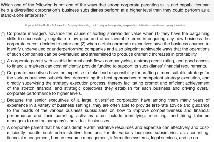 Which One Of The Following Is Not One Of The Ways That Strong Corporate Parenting Skills And Capabilities Can Help A Div 1