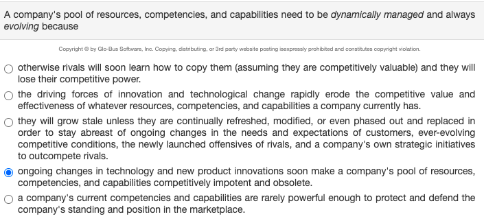 A Company S Pool Of Resources Competencies And Capabilities Need To Be Dynamically Managed And Always Evolving Because 1