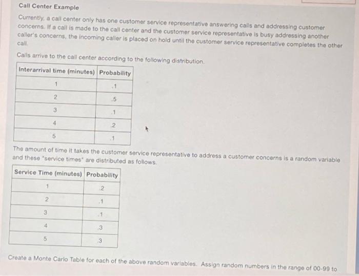 Call Center Example Currently A Call Center Only Has One Customer Service Representative Answering Calls And Addressing 1