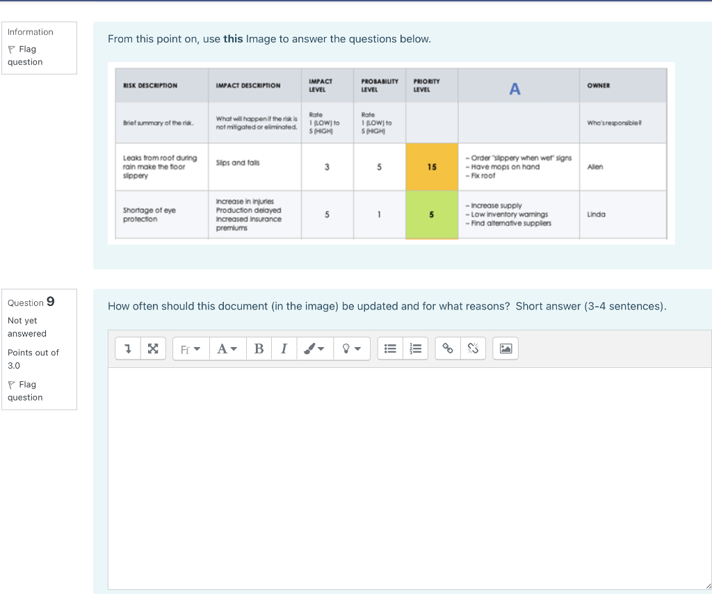 Information From This Point On Use This Image To Answer The Questions Below P Flag Question Risk Description Impact De 1