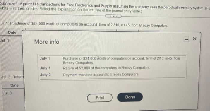Umalize The Purchase Transactions For Fast Electronics And Supply Assuming The Company Uses The Perpetual Inventory Syst 1