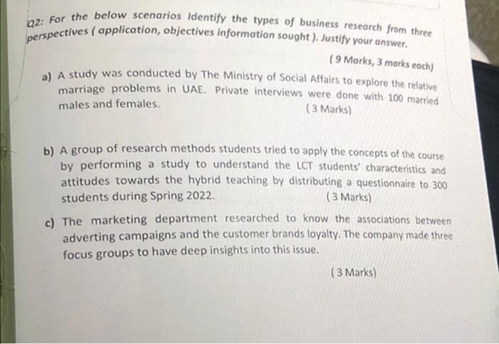 Perspectives Application Objectives Information Sought Justify Your Answer Q2 For The Below Scenarios Identify T 1