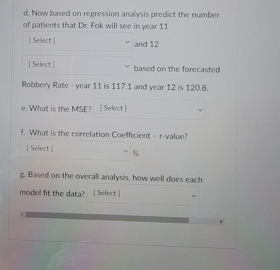 D Now Based On Regression Analysis Predict The Number Of Patients That Dr Fok Will See In Year 11 Select And 12 S 2