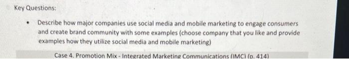Key Questions Describe How Major Companies Use Social Media And Mobile Marketing To Engage Consumers And Create Brand 1