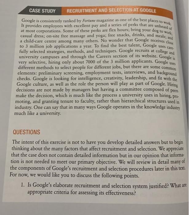 College And Case Study Recruitment And Selection At Google Google Is Consistently Ranked By Fortune Magazine As One Of T 1